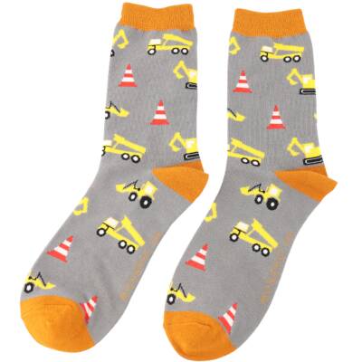 Mr Sparrow: Bambus Socken Herren Baufahrzeuge grau