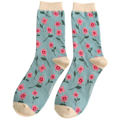 Miss Sparrow Bambus Socken Damen Petite Flowers blau