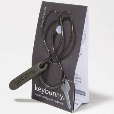 Keybunny Schlüsselring schwarz mit Halteclip Hase
