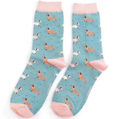 Miss Sparrow: Bambus Socken Damen Dackel blau