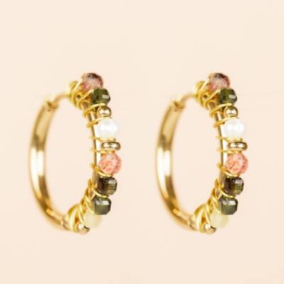 Muja Juma: Ohrringe Creolen 20mm yellow opal mix