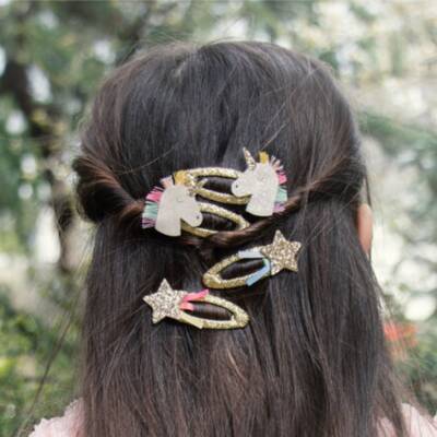 12 Stück Mädchen Haarspangen Set - Einhorn, Glitzer, Cartoon-Motive, Metall Mit Druckknopf