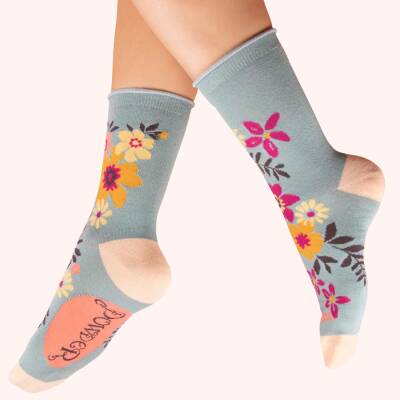 Powder: Bambus Socken Damen Floral Spray Ice