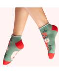 Powder: Bambus Socken Sneaker Damen Blumen Oliv