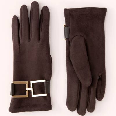Powder: Handschuhe dunkelbraun Velourlederimitat Dana