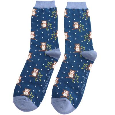 Mr Heron: Bambus Socken Herren Winter Eulen blau