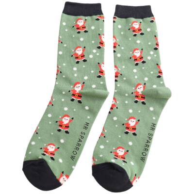 Bambus Socken Herren grün mit Motiv Weihnachtsmann