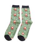 Bambus Socken Herren grün mit Motiv Weihnachtsmann