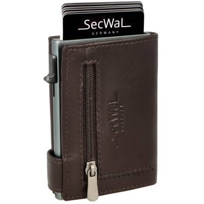 Kartenetui mit Münzfach RV Leder braun Secwal
