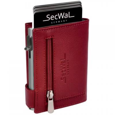 Kartenetui mit Münzfach RV Leder rot Secwal