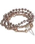 The Moshi: Armband elastisch taupe Herz silber 4reihig