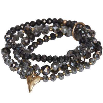 The Moshi: Armband elastisch grau Herz gold 4reihig