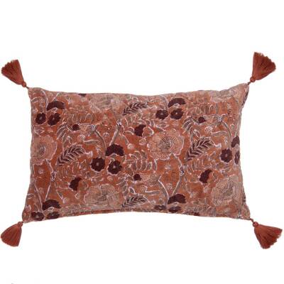 Imbarro: Kissen Samt mit Quasten Blumen Caramel