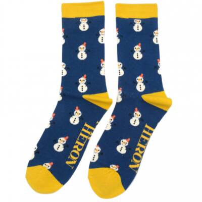 Mr Heron: Bambus Socken Herren Schneemann navy