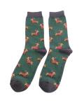 Mr Heron: Bambus Socken Herren Dackel Skiing grün