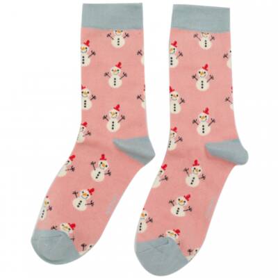 Miss Sparrow: Bambus Socken Damen Schneemann rosa