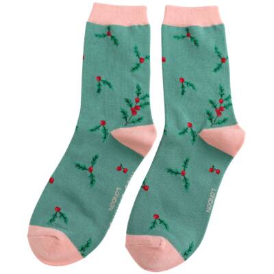 Miss Sparrow: Bambus Socken Damen Winter Holly Sprigs