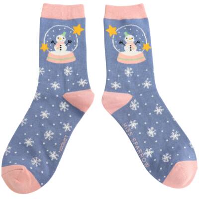 Miss Sparrow: Bambus Socken Damen Snow Globes denim