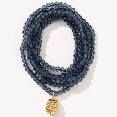 Lumisha: Halskette Glasschliffperlen nachtblau gold