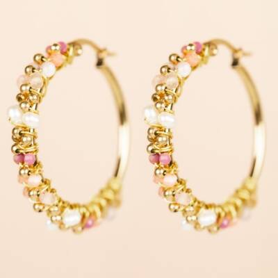 Muja Juma: Ohrringe Creolen 30mm Rhodochrosite mix