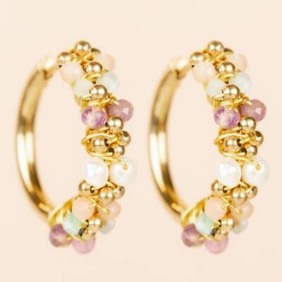 Muja Juma: Creolen 20mm zweireihig amazonit mixed