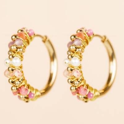 Muja Juma: Creolen 20mm zweireihig Rhodochrosit mixed