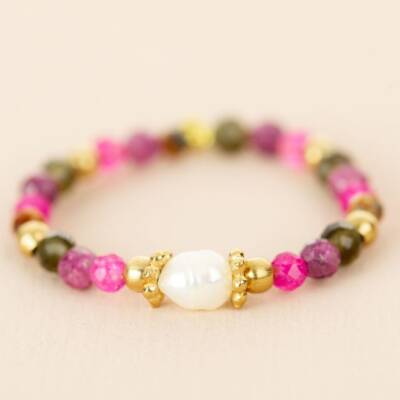 Muja Juma: Perlen Ring elastisch Rubin mixed