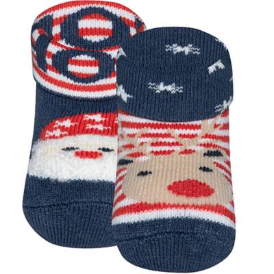 Babysocken blau 2Paar Rentier-Weihnachtsmann Ewers