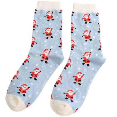 Miss Sparrow: Bambus Socken Damen Jolly Santa blau