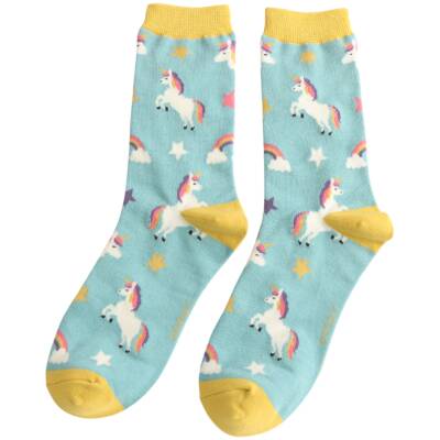 Miss Sparrow: Bambus Socken Unicorn hellblau
