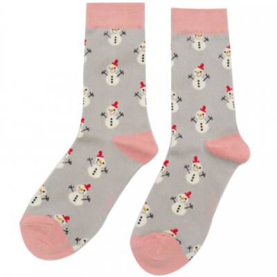 Miss Sparrow: Bambus Socken Damen Schneemann grau