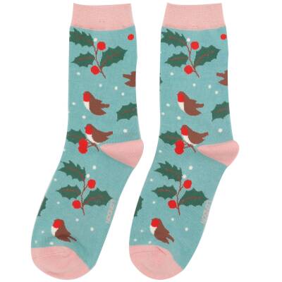 Miss Sparrow: Bambus Socken blau Winter Hedgerow