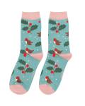 Miss Sparrow: Bambus Socken blau Winter Hedgerow