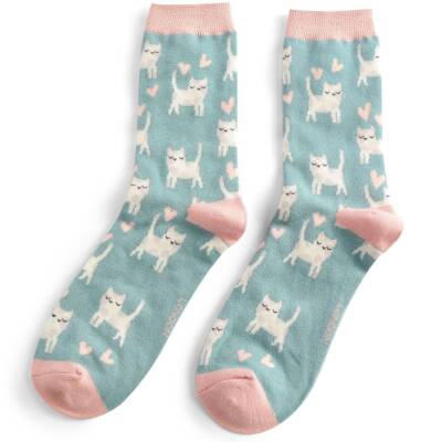 Miss Sparrow: Bambus Socken Damen Sleepy cats blau