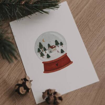 Eulenschnitt: Postkarte Snow Globe