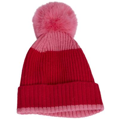 The Moshi: Mütze mit Bommel gestrickt rot-pink