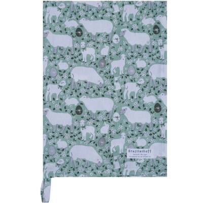 Krasilnikoff: Geschirrtuch Lambs and Bunnies grün