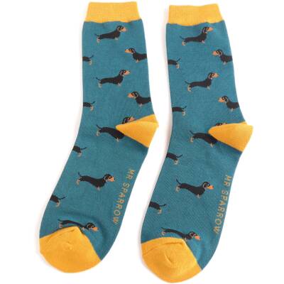 Mr Heron: Bambus Socken Herren Dackel  petrol