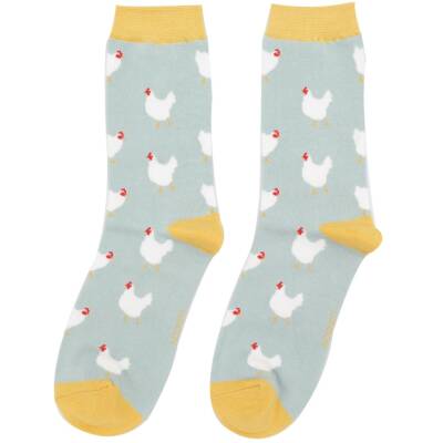 Miss Sparrow: Bambus Socken Damen Hühner helllblau