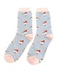Miss Sparrow: Bambus Socken Robins on Stripe denim