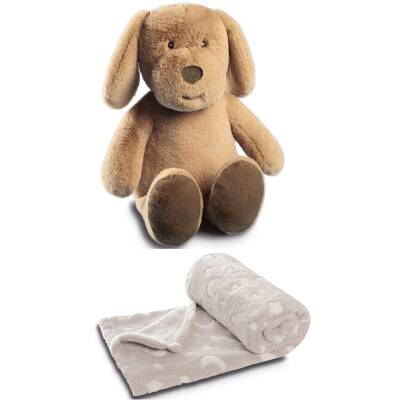 Kuscheltier Hund Max mit Decke im Bauch Biederlack