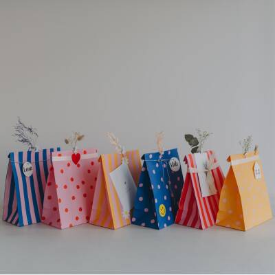 Eulenschnitt: Papiertüten M Streifen-Punkte Rosa 6St