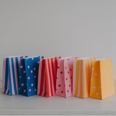 Eulenschnitt: Papiertüten S Streifen-Punkte Rosa 6St