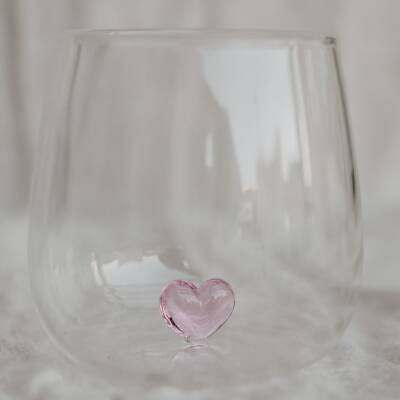 Eulenschnitt: Trinkglas Herzfigur rosa