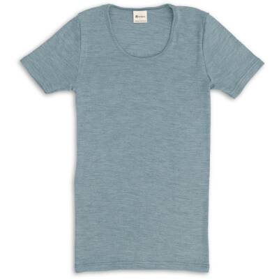 Engel: Damen Shirt kurzarm bergblau Wolle-Seide