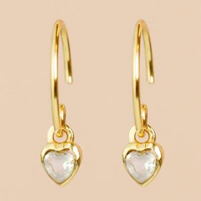 Muja Juma: Ohrringe gold Herz- Weißer Mondstein