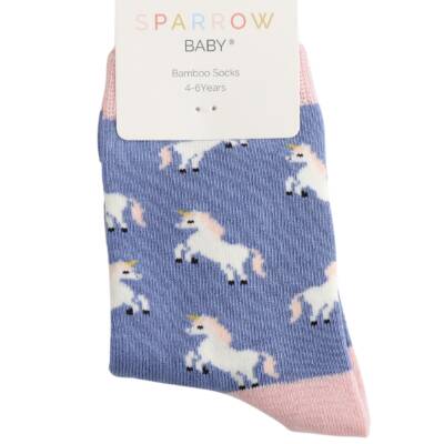 Miss Sparrow: Kinder Socken Bambus Einhorn denim 2-3 Jahre