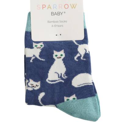 Miss Sparrow: Kinder Socken Bambus Little Kitty navy