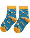 Miss Sparrow: Kinder Socken Bambus Baufahrzeuge teal