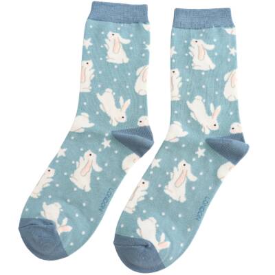 Miss Sparrow: Bambus Socken Bouncy Bunnies hellblau